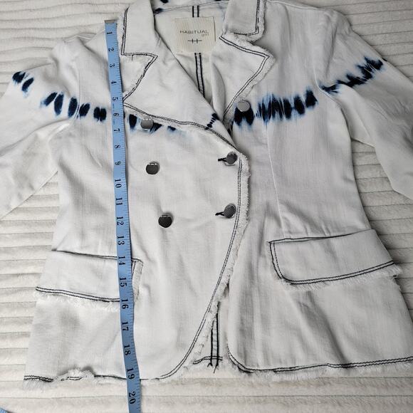 Habitual Girl Sz 12 White Blue Tie Dye Blazer Jacket Frayed Hem Double Breasted - Picture 12 of 12